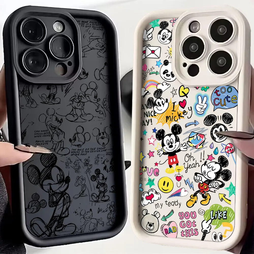 Graffiti Mickey Mouse Cute Phone Case For Xiaomi Mi 14T 14 11 Lite 12T POCO M6 F4 F5 X3 X4 X5 GT 5G Soft TPU Back Cover