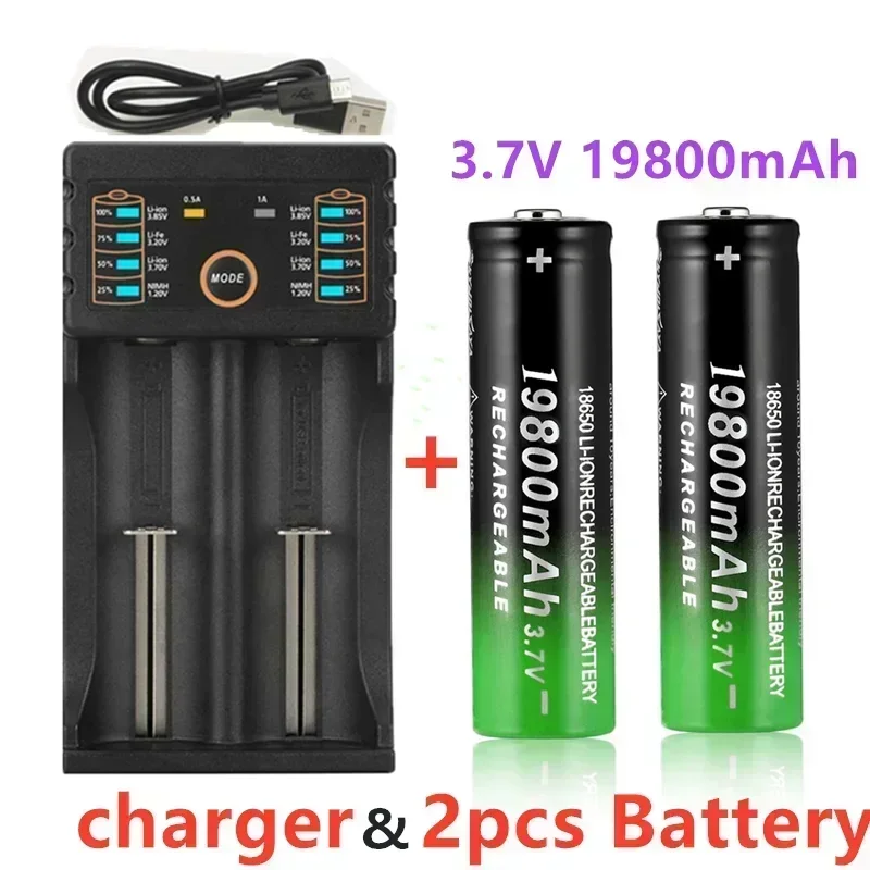 100% lithium-batterie marke neue 18650 3,7 V 19800mAh tasche wiederaufladbare-batterie für taschenlampe + USB ladegerät