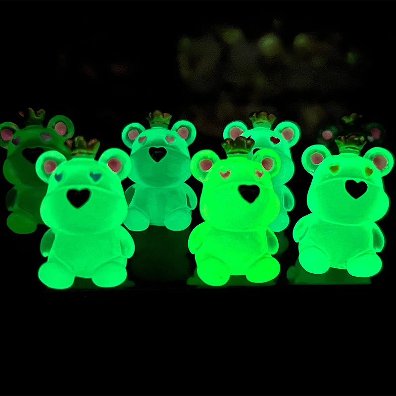 Mini Fluorescent Crown bear Luminous Miniature Figures Outdoor Patio Garden Accessories Decor