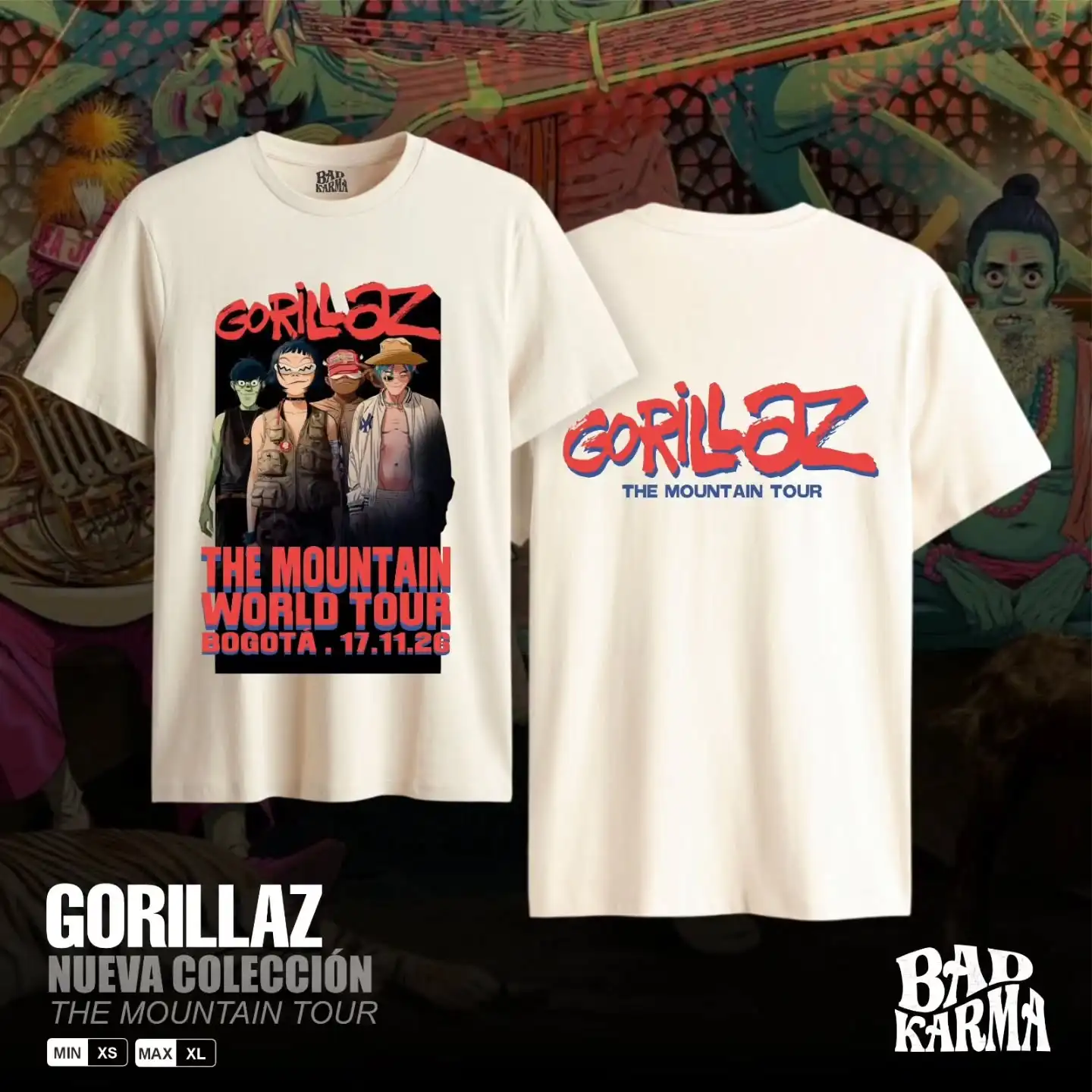 Gorillaz The Mountain Tour Unisex Lateinamerikanische Tour Rockmusik Cartoon-Stil Streetwear Casual T-Shirt – Detail 5