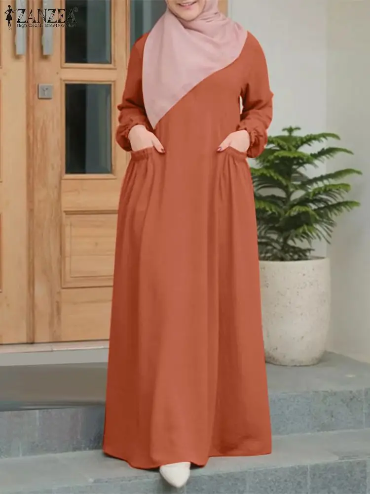 Zanzea moda feminina dubai turquia abaya hijab vestido roupas islâmicas outono manga longa sólido muçulmano vestido de verão robe femme caftan