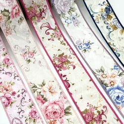 Flowers Fabrics Ribbon 4cm 3Yards For Handmade DIY Craft Bows Scrapbook Spring Easter Wedding Party Deco Gift Floral Packing