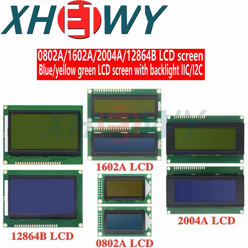 LCD Module 0802A 1602A  2004A 12864B LCD1602 Display Module IIC I2C 3.3V/5V For Arduino Blue Yellow-Green Screen Socket