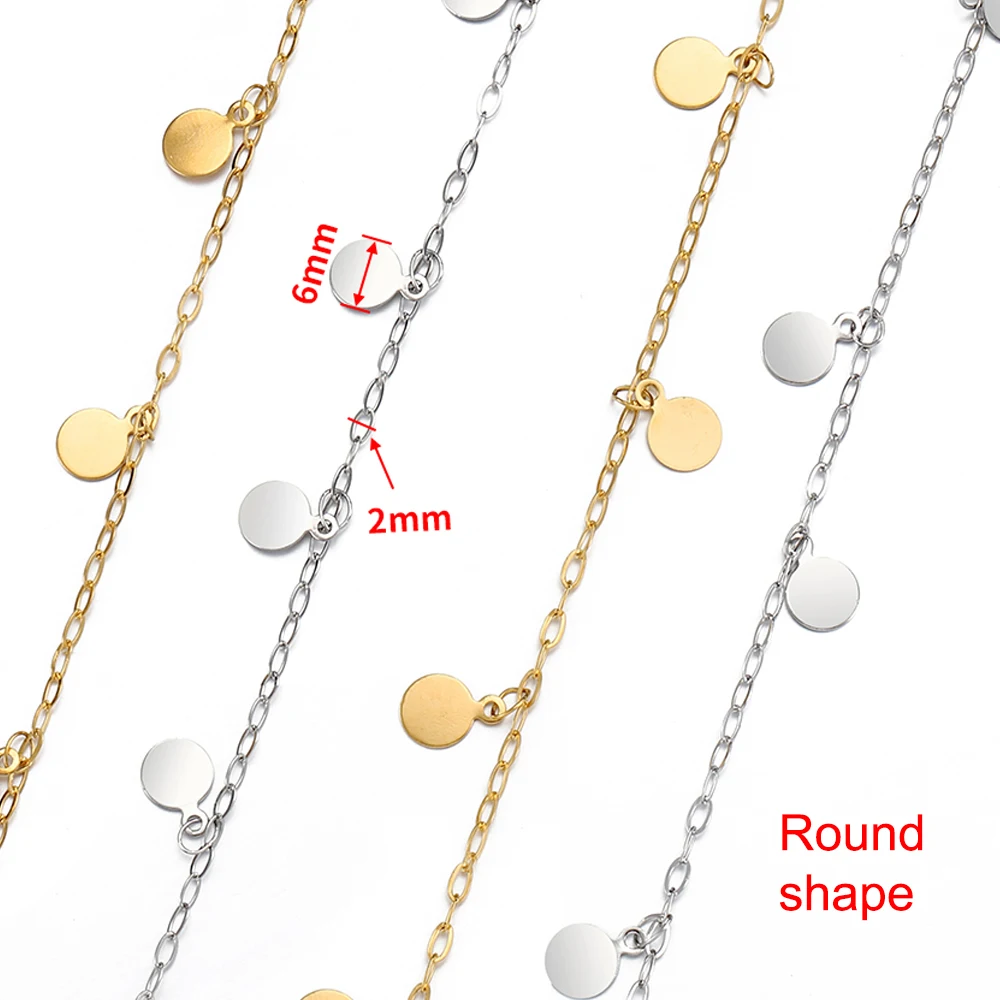 1Meter Stainless Steel Gold Color Round Charms Pendants Chain