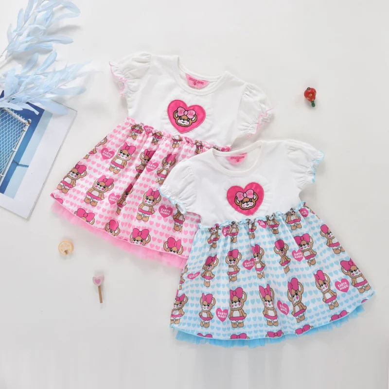 

Japanese Summer New Girls' Short Sleeve Dress Cute Bear Dresses Fashion Cute Toddler Skirts Robes Baby Girl Clothes Vestido 3-8Y