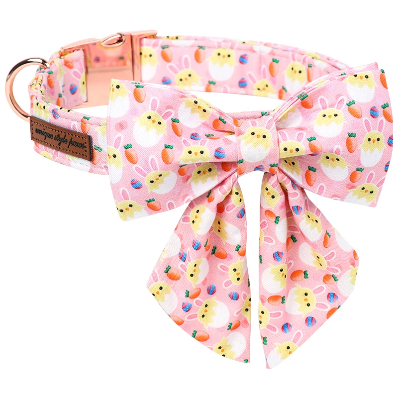 Personalized Unique Style Paws Easter Dog Collar Easter Egg Dog Collar with Bow Tie Pet Collar for Large Medium Small Dog