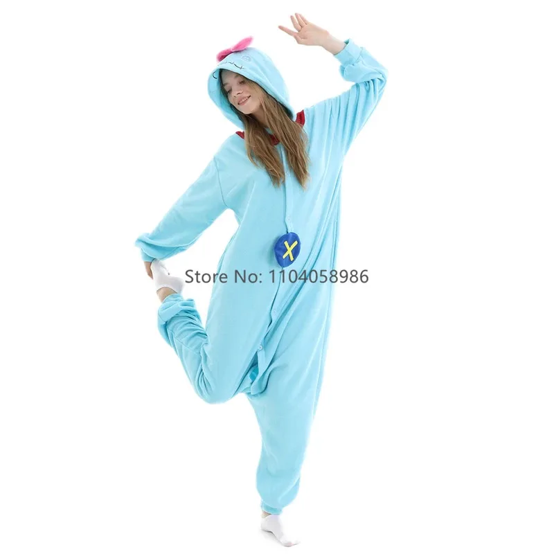 الحيوان Kigurumi زي هالوين نيسيي لطيف الأزرق للنساء الرجال الكبار بيجامة أطفال الكرتون بيجامة تأثيري ملابس منزلية للحفلات