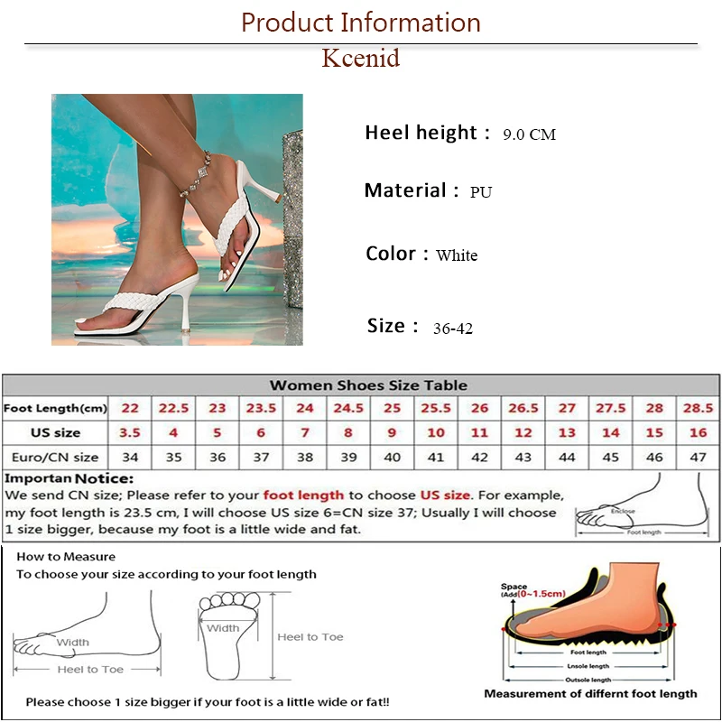 Kcenid Summer Pumps Fashion Flip Flops Thin High Heels Slippers Women Square Toe Sandals Slop On Mules Party Ladies Shoes