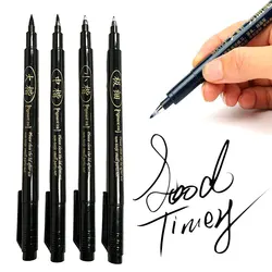 4Pcs/set Calligraphy Brush Pens, Hand Lettering Pens Soft and Hard Tip Water Based Black Ink Marker Set  Art Drawings Markers
