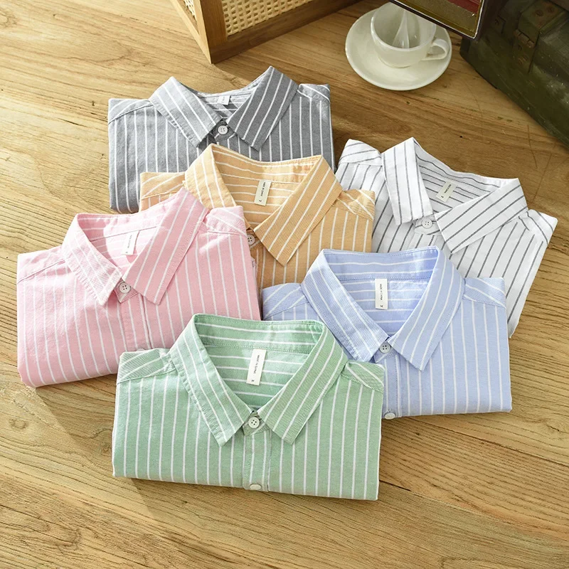 Spring and Autumn New Casual Striped Oxford Shirts for Men Pure Cotton Slim Turn-down Collar Shirts C6628