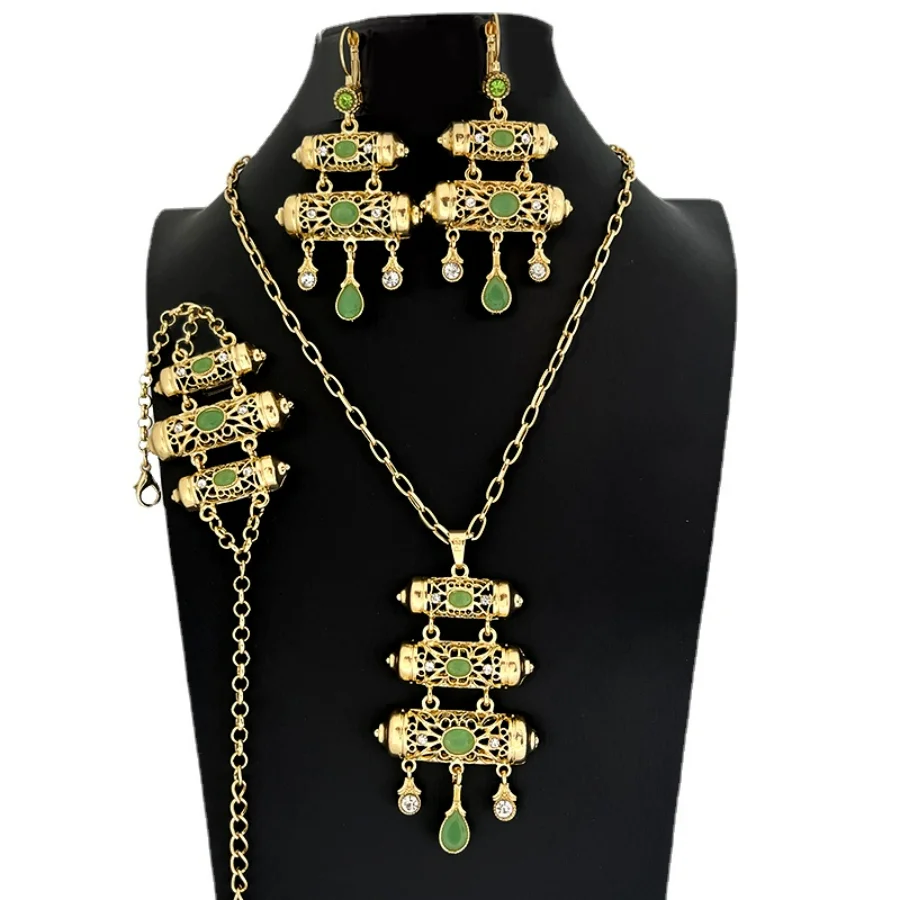 

Algerian Wedding Jewelry Set Fashion Women's Necklace Bride Earrings Bracelet Luxury National Wedding Jewelry Accessories