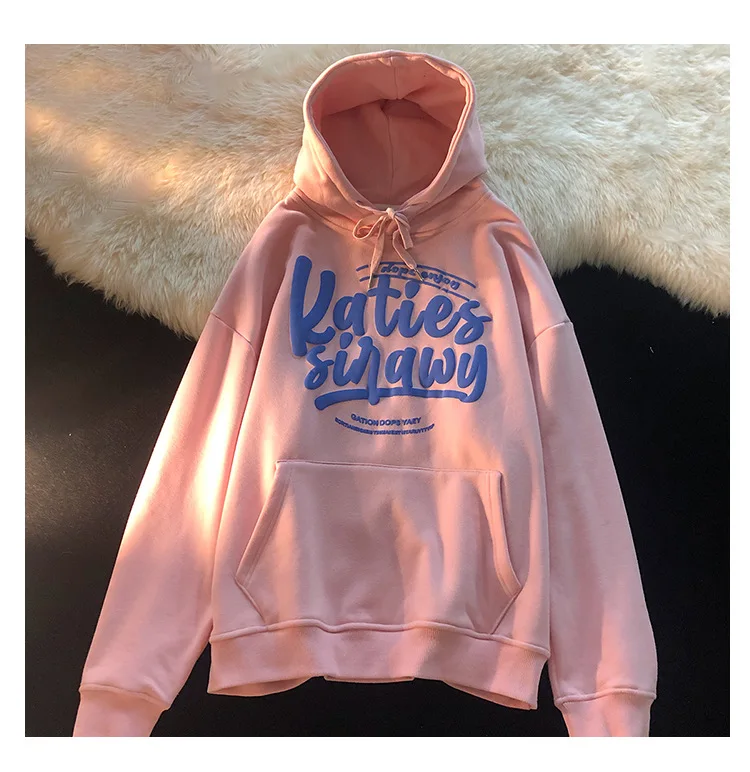 Women Letter Print Hoodies Autumn Winter Retro Zip Up Hooded Sweatshirts Harajuku Casual Sudaderas Y2K Korean Preppy Street Wear