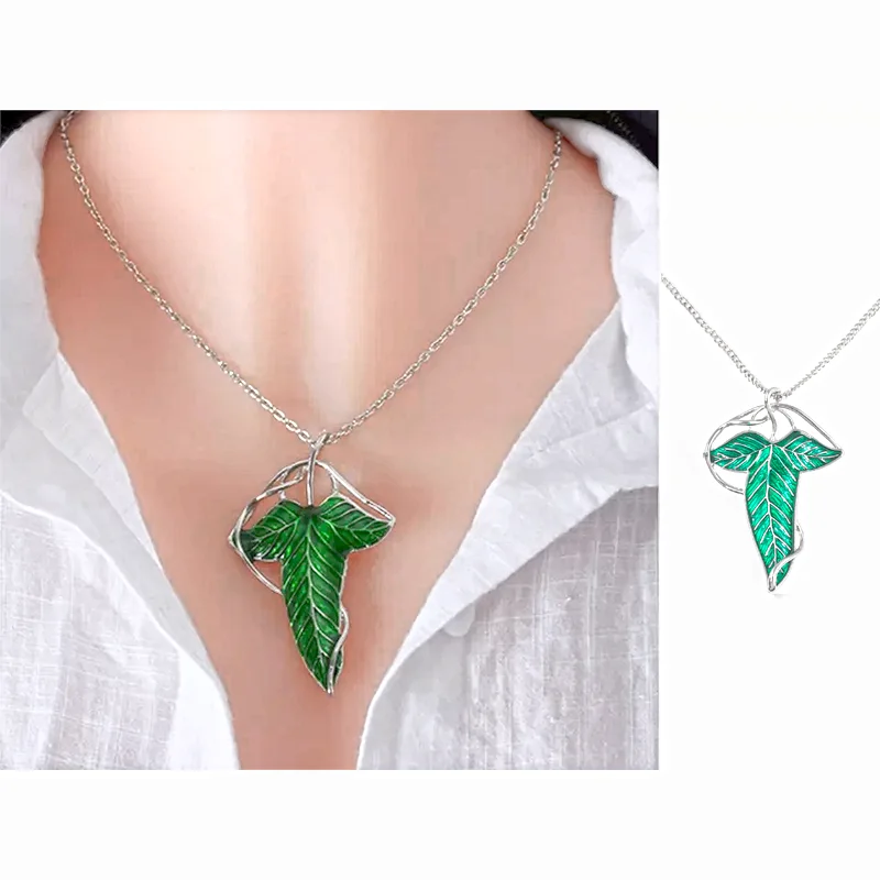 The Hobbit Pendant Necklace Vintage Elf Green Leaf Necklace Trendy Cosplay Pin Chain Necklace Jewelry Men and Women Gifts