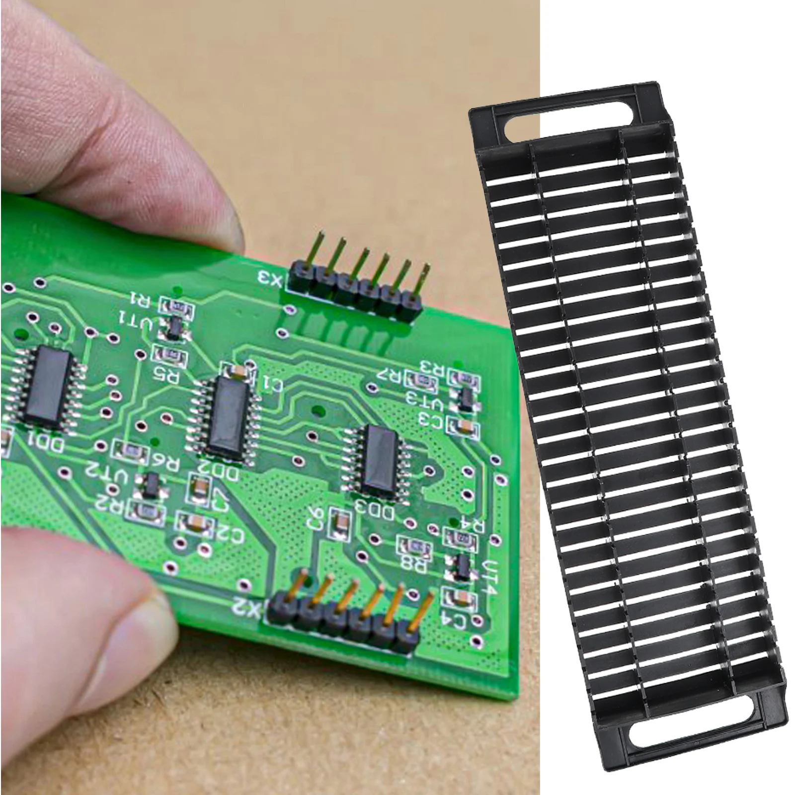 2Pcs 25-Slot Anti-Static Bar Frame Pcb Rack Dual-Ear Bracket Sturdy Wear-Resistant Integrated Molding Long-Lasting Use Black