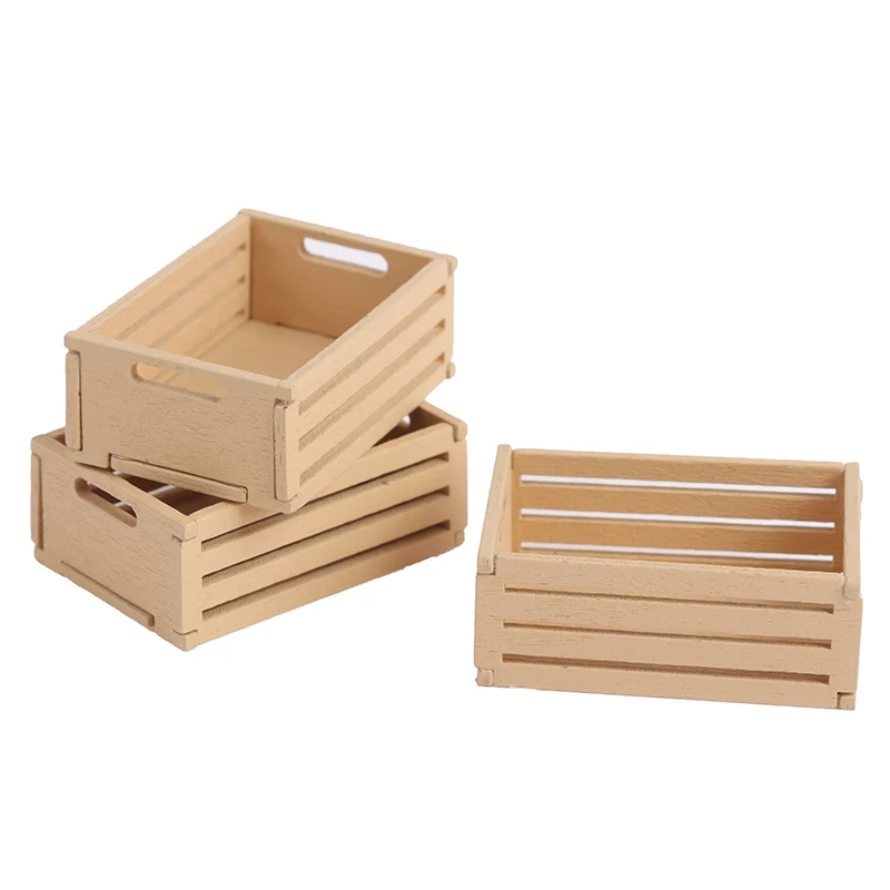 3pcs Dollhouse Miniature Basket Wooden Vegetable Storage Box for 1/12 Scale Doll House Decorations