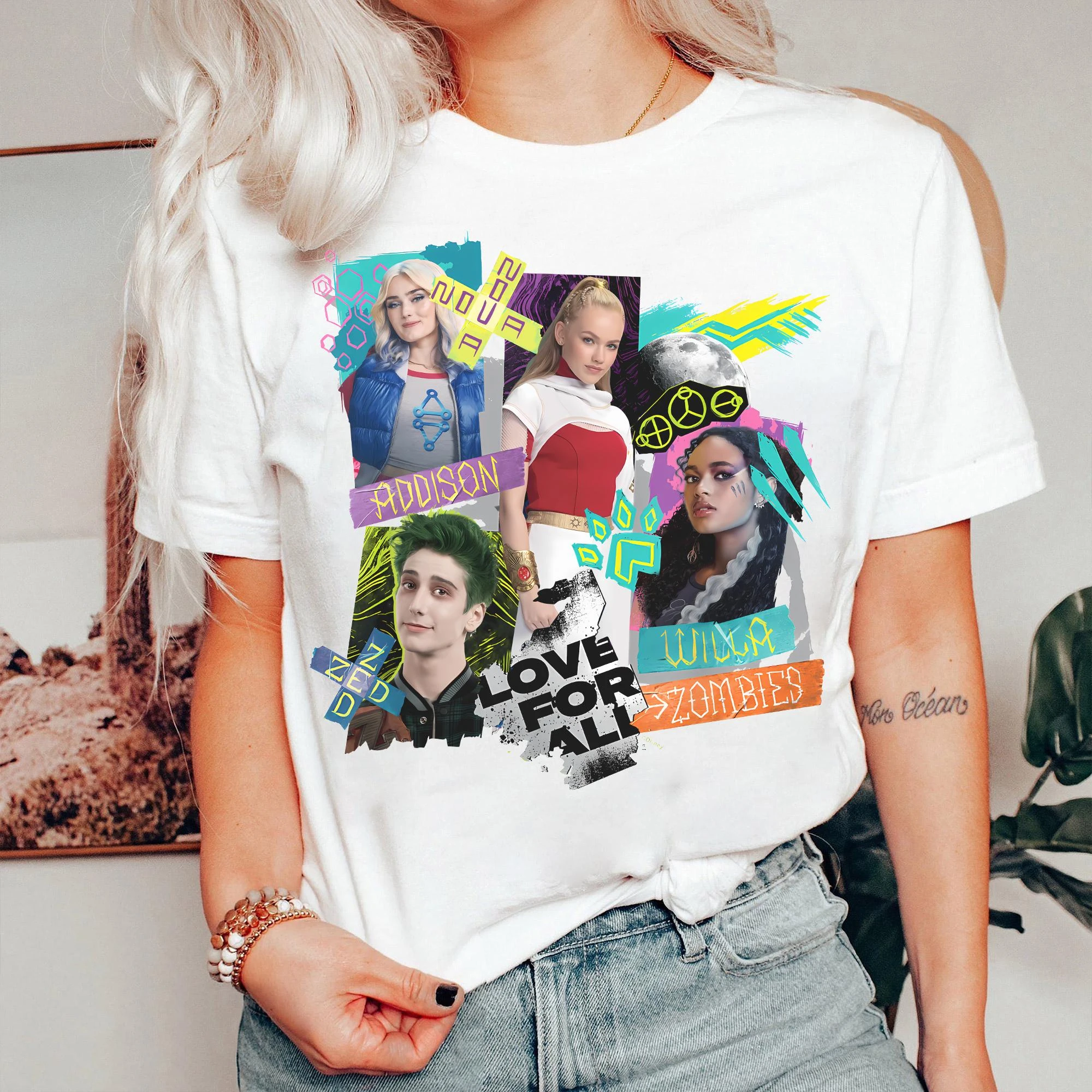 قميص شخصيات فيلم ديزني قناة زومبيز 4 ، ملصق ديزني زومبيز 2025 تي شيرت ، زيد وأديسون ، فيكتور ونوفا قميص رحلة تي شيرت