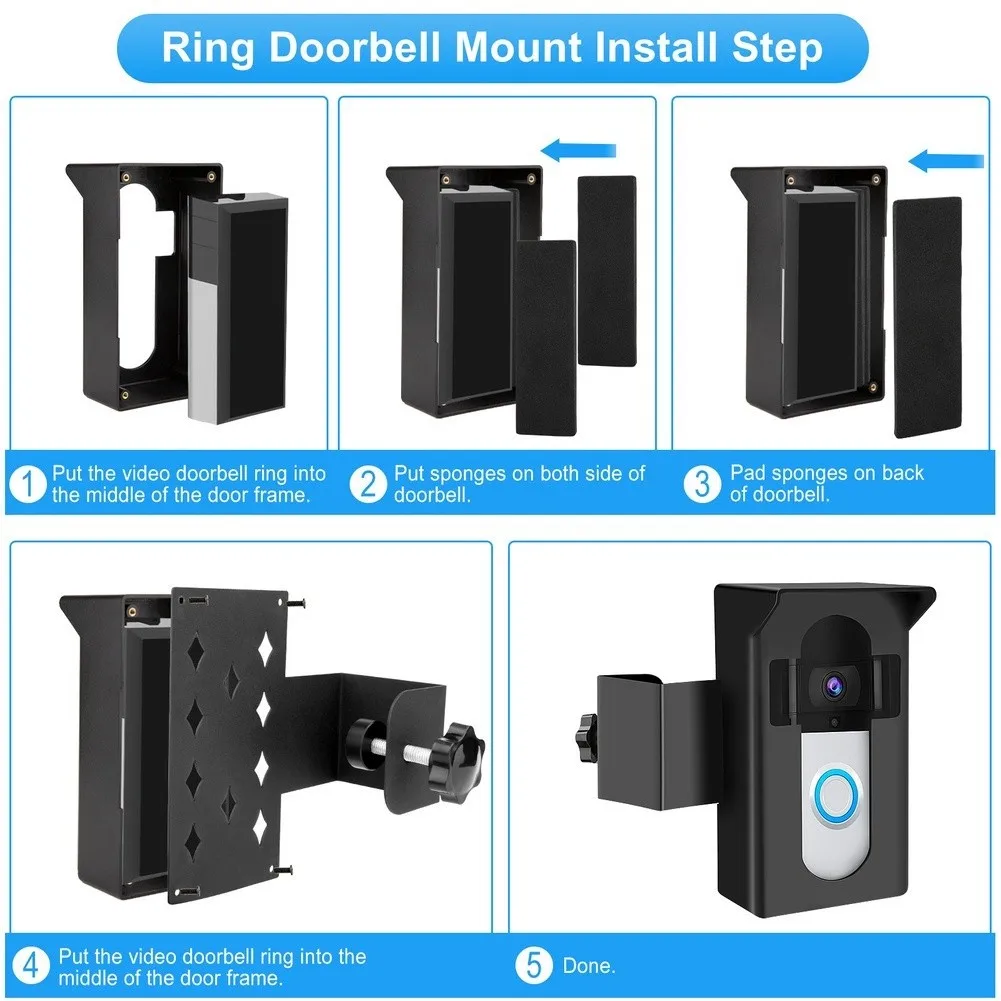 1pcs No Drill Metal Video Doorbell Bracket For Inward Swinging Doors Anti Theft Security Mount Camera Holder Black