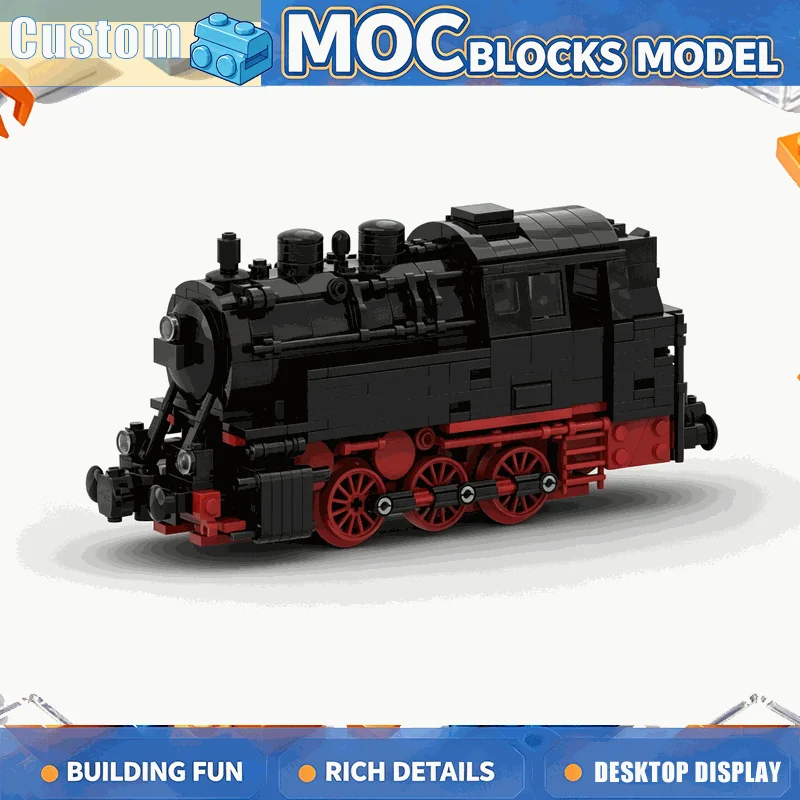 610PCS Steam Locomotive MOC Building Block Black Tank Engine Train Model with Motor Power Feature DIY Creative Assembly Toy Gift