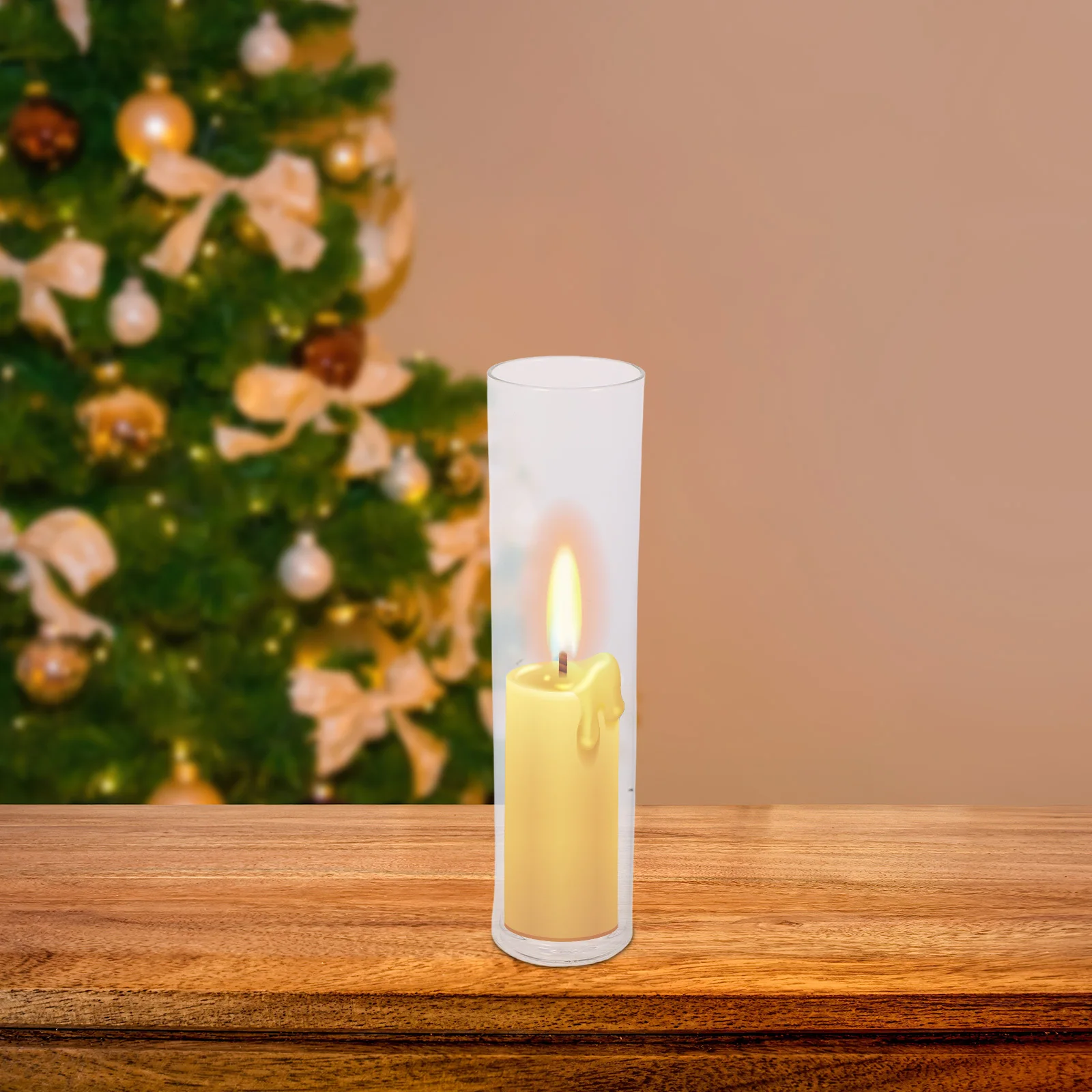 

1Set Clear Cylindrical Glass Holder Windproof Tube Transparent Base Taper Candlestick for Wedding Birthday Christmas
