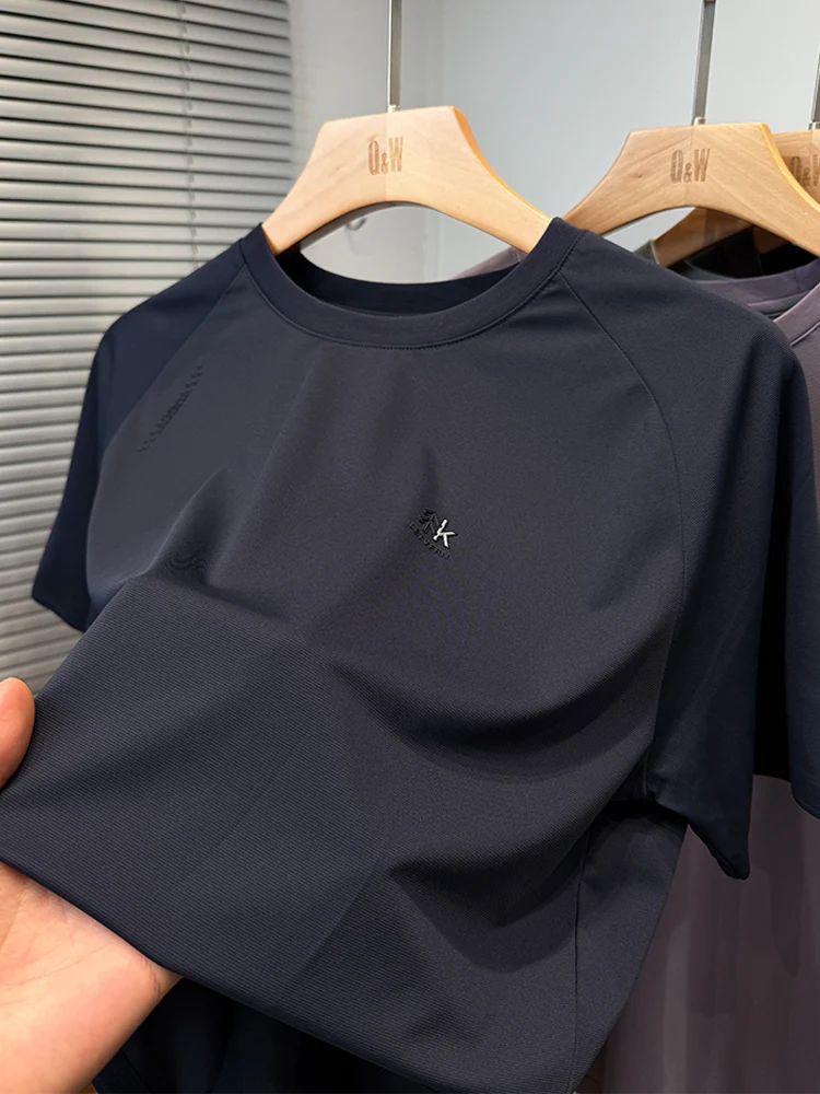 

Hot Sale Ice-Feel Men's T-Shirt O-Neck Letter Embroid Short Sleeve Traceless Half Sleeve Summer Breathable Fashion Trend Men's