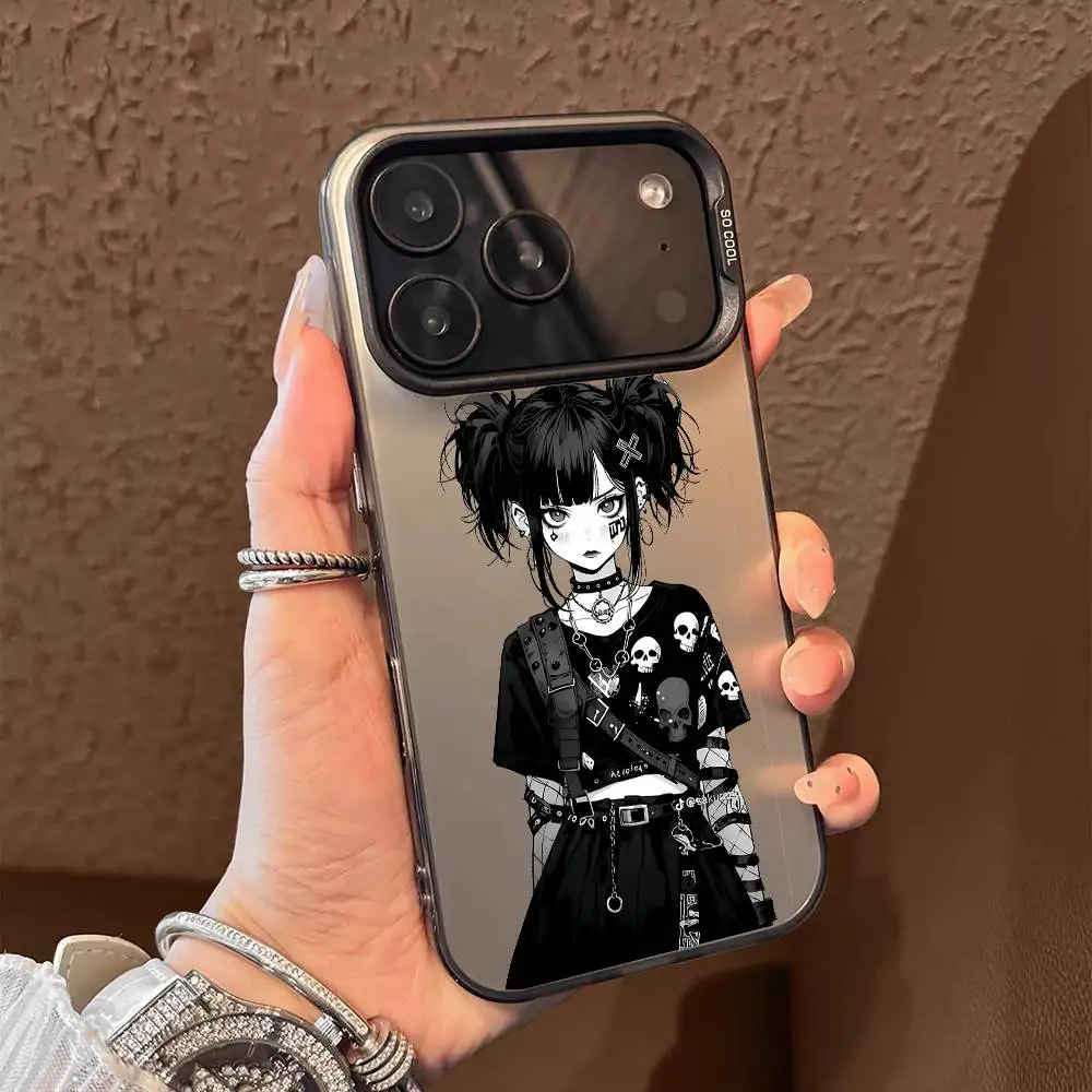 

Goth girl Phone Case For iPhone 17 16 15 14 13 12 11 Pro Max Air multicolor Matte Laser Metallic Aurora Funda