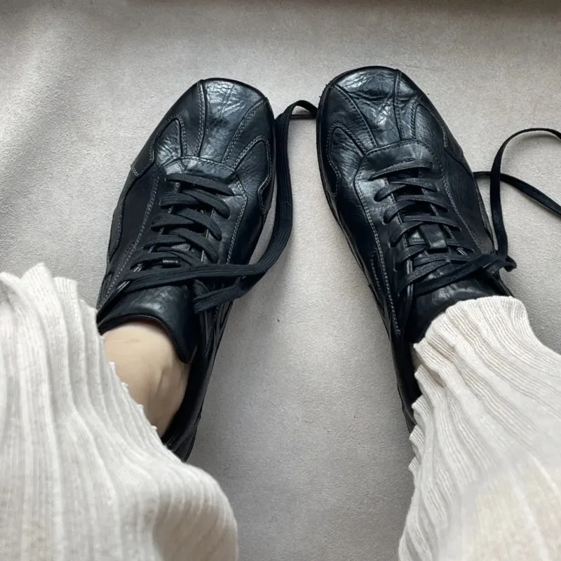 Washed Handmade Cowhide German Training Shoes Women's Retro Old Lace-up Flat-soled Single Shoes
