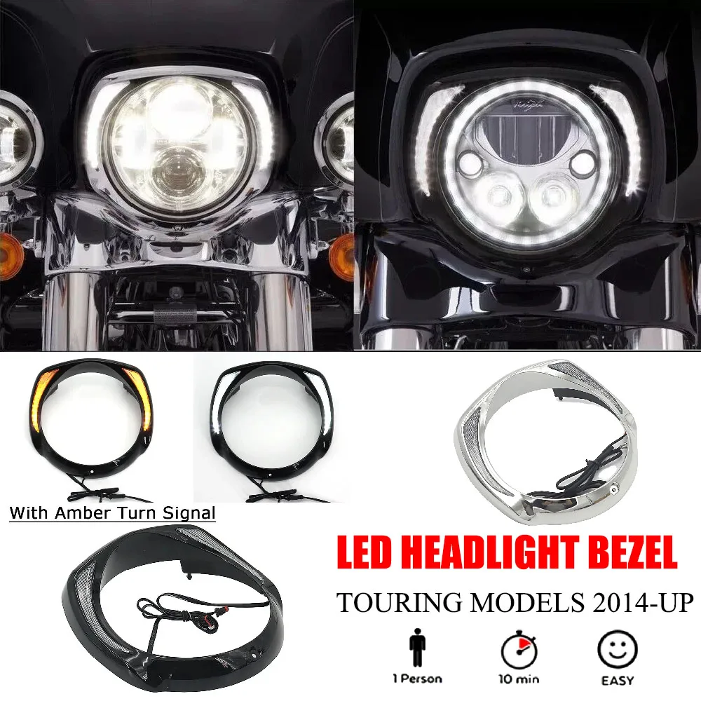 

For Harley CVO Touring Electra Glide Street Glide Tri Glide 2014-Up LED Headlight bezel Front Headlight Ring Bezel Trim Light
