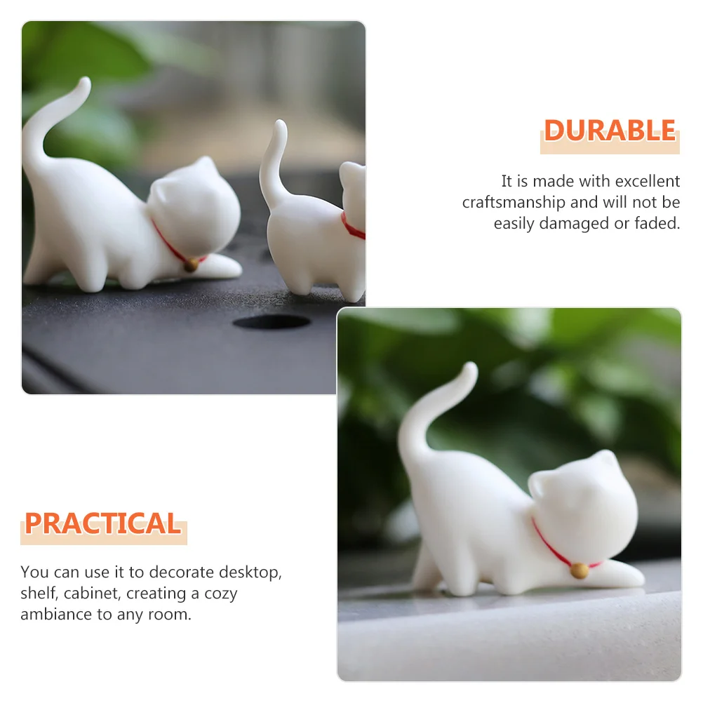 

Mini Cat Figurines Decor White Porcelain Kitten Statue Exquisite Desktop Decoration Suitable Various Styles Home