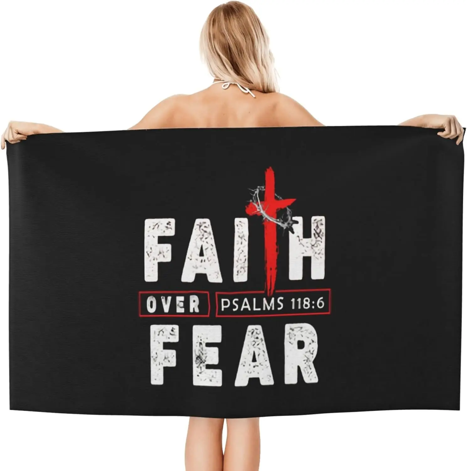 Beach Towel Oversized, Jesus Christian Faith Cross Over Fear Microfiber Bath Towel Vintage Beach Blanket Lightweight Thin Towels