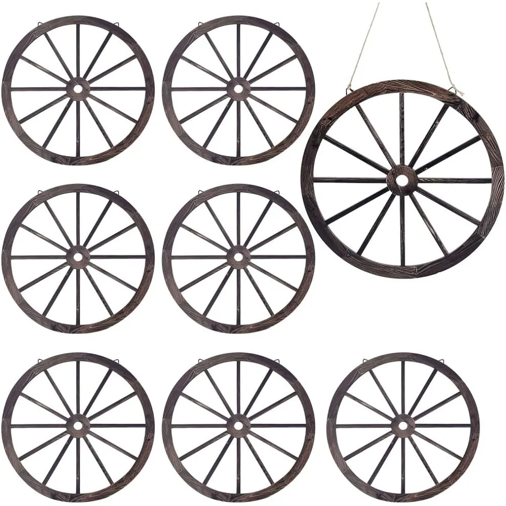

8Pcs Wood Rural Wheel Wall Hanging Ornaments for Home Living Room Dorm Decorations Coconut Brown 300x4mm