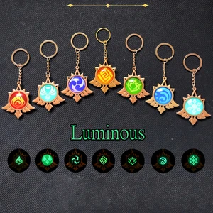 Genshin Impact Vision Inazuma Ganyu Keqing Wendi Xiao Game سلسلة مفاتيح مضيئة 7 عناصر أسلحة عين لعبة الله الأصلية حلقة مفاتيح نظرة عامة على أفضل 6 مبيعات Genshin - رقم 1