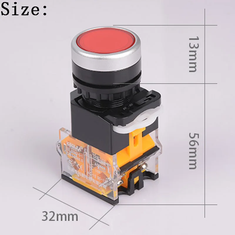 Joli à bouton d'alimentation rond avec lumière, indicateur LED, Hedprincbutton, LA38, 1NO, 1NC, 22mm, 220V