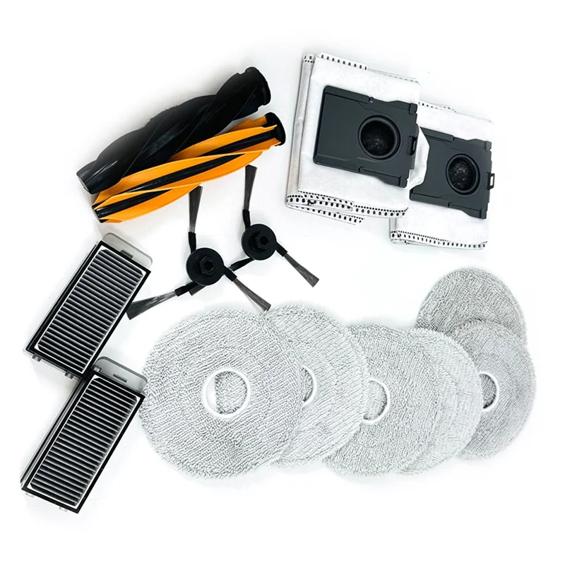 A94E-For Dreame Mova P60/P60 Pro طقم تنظيف آلة الكنس فرشاة دوارة مزدوجة/فرشاة جانبية/فلتر/كيس غبار/خرقة ممسحة