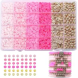 2000pcs set Valentine's Day Pink Clay Beads Box Set Ocean Series Gold Spaced Beads CCB Bead Bracelet Accessories DIY Jewelry Set