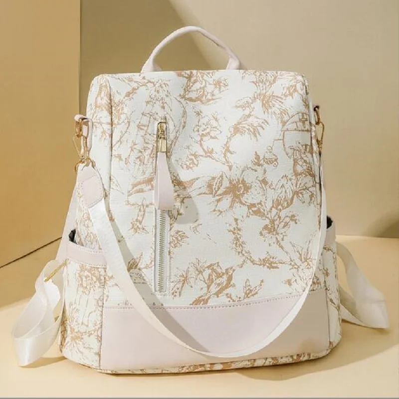 New Korean Women's Large Capacity Anti Theft Travel Backpacks Fashion Printing Soft Leather Shoulder Bags Totes Crossbody Bag