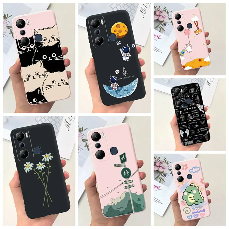 For Infinix Hot 20i 4G Case Cute Astronaut Soft Silicone Black Pink Cover Coque For Infinix Hot20i X665C X665E Bumper Phone Case