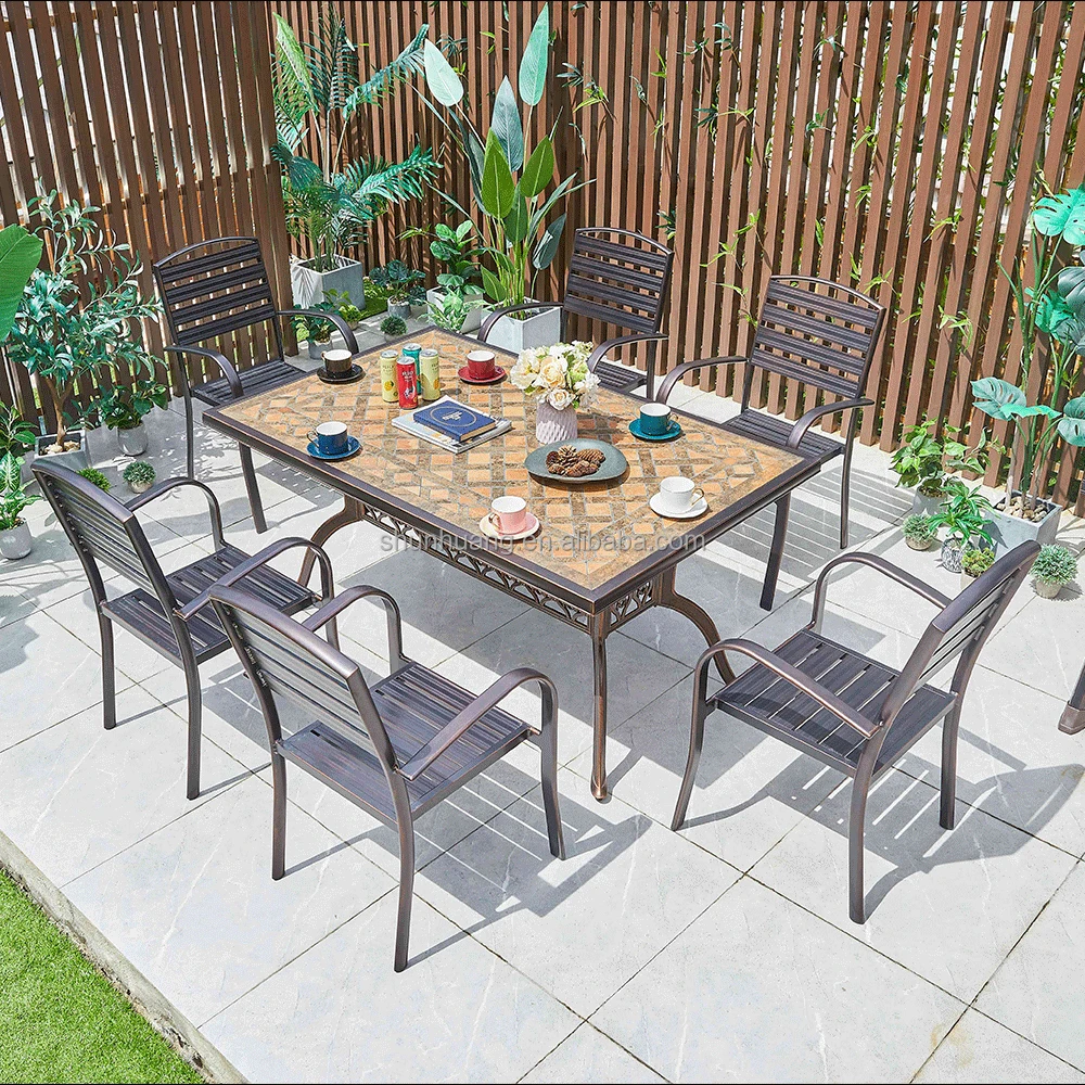 Heiß verkaufendes Bistro Aluminium guss Ess-Set Outdoor Aluminium guss Tisch mit 6 Stuhl