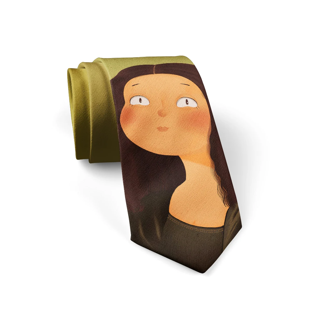 Abstract Art Oil Painting Neckties Van Gogh Mona Lisa Cartoon Funny Men Women 8cm Wide Polyester Ties Casual Party Accessories