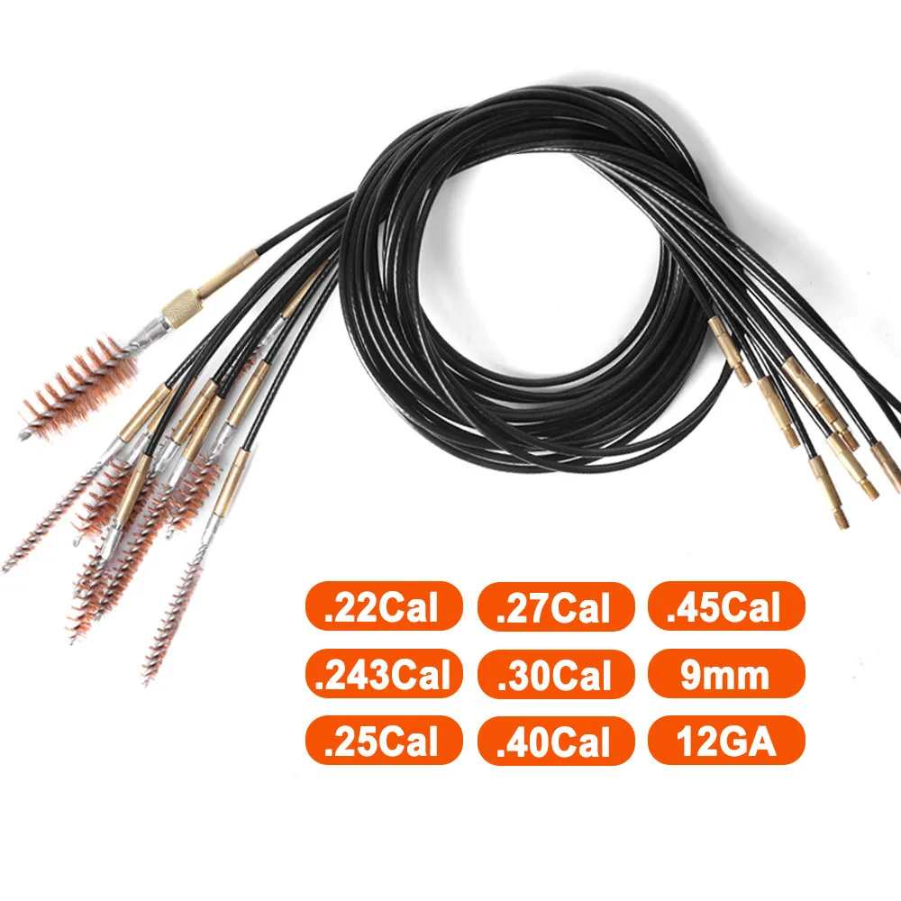 Tactical Gun Bore Cleaning Set .22 .30 .45Cal 12GA Pistol Rifle Barrel Clean Brush Durable Iron Draw Cable Rope Thread 8-32