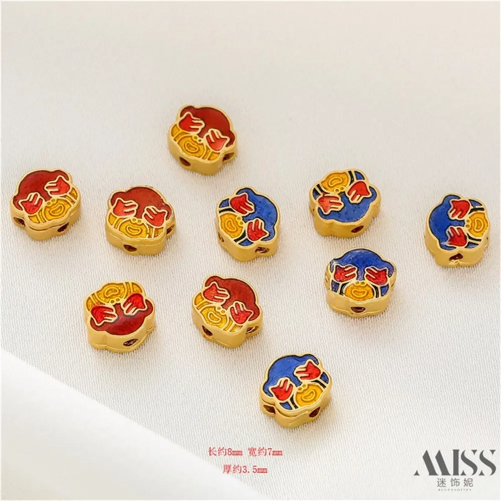 18K Sand Gold Accessories Dripping Oil Blindfolded Monkey Cross Through Hole DIY Loose Beads Handmade Necklace Jewelry Material