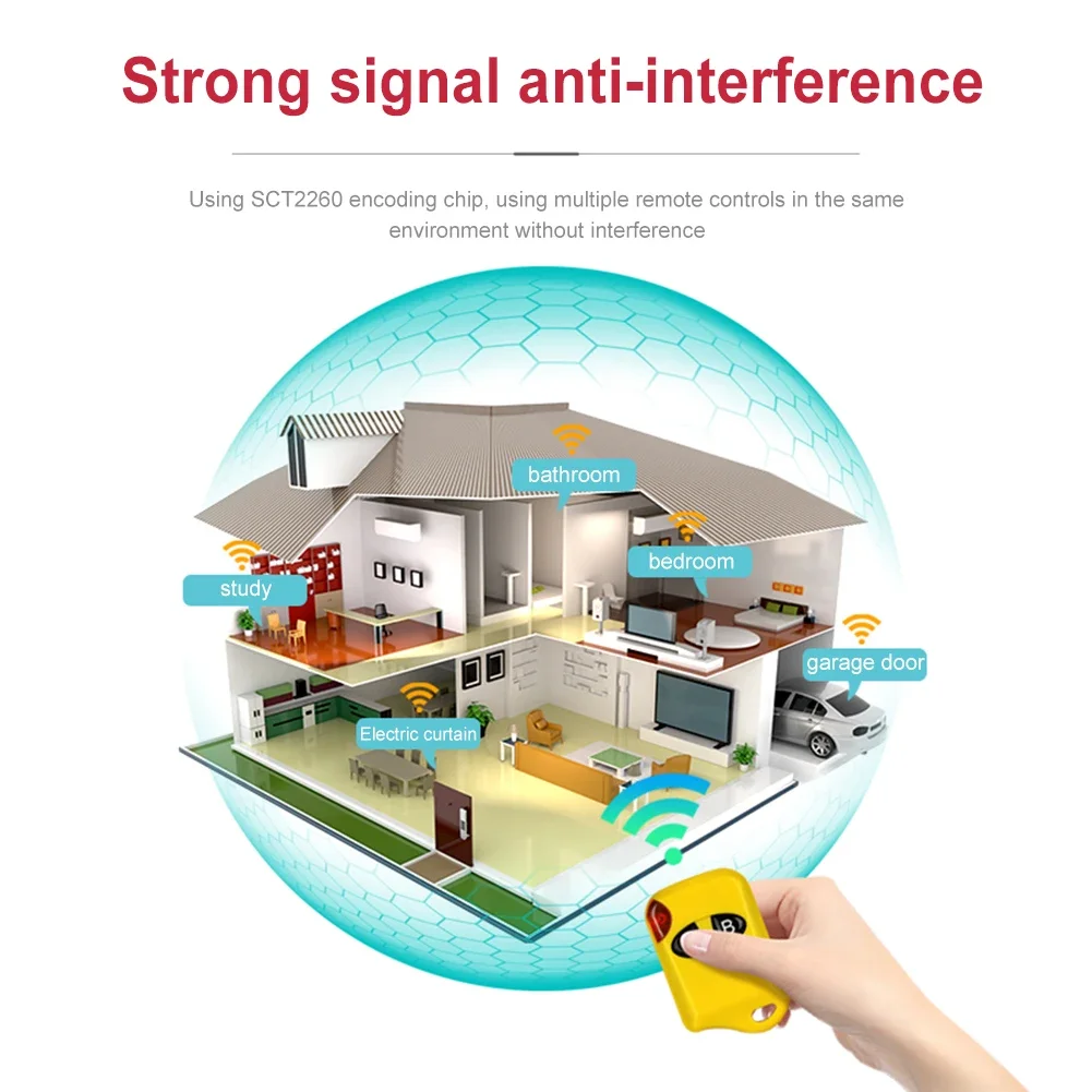 

433MHz 2 keys Garage Door Opener Clone RF Remote Control Copy Code Transmitter Replacement for Electric Gate Light Controller