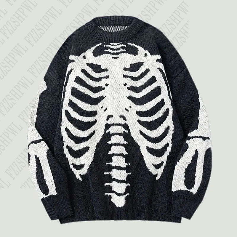 Men Women Human Skeleton Knitted Sweater Autumn and Winter Pullover Sweater Unisex Harajuku Super Sweater Print Unique Aesthetic