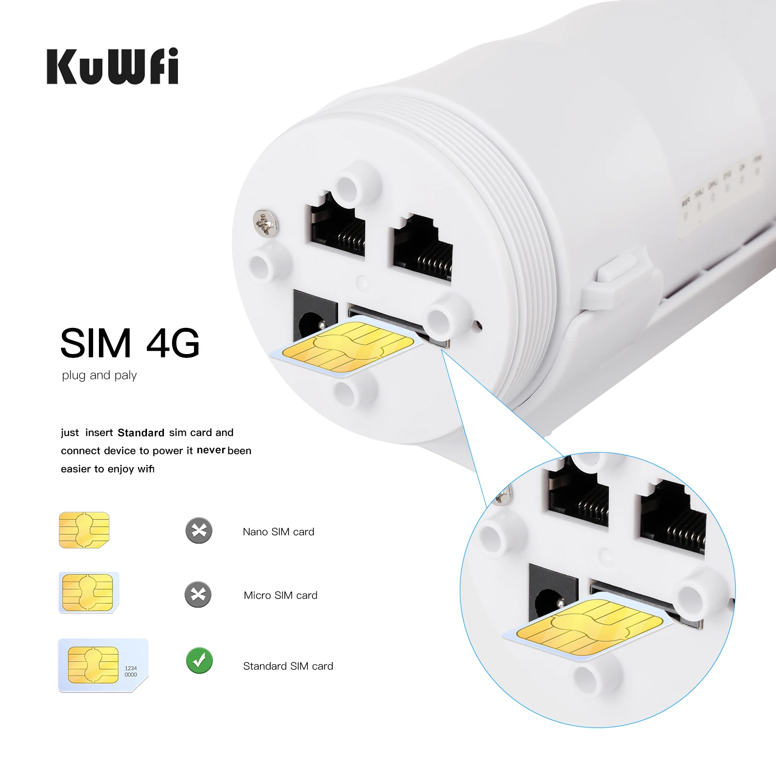 KuWFi 300Mbps Outdoor LTE Router CAT4 4G Router Wireless Wi-Fi Detachable External Antenna WAN LAN Port Support 24V POE 64 Users