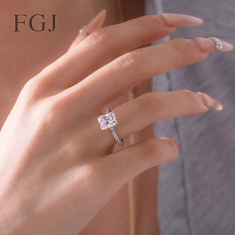 D-Farbiger 3ct Radiant-Schliff Moissanit Verlobungsring aus vergoldetem 925er Sterlingsilber für Damen, individueller Schmuck, GRA-zertifiziert – Detail 12