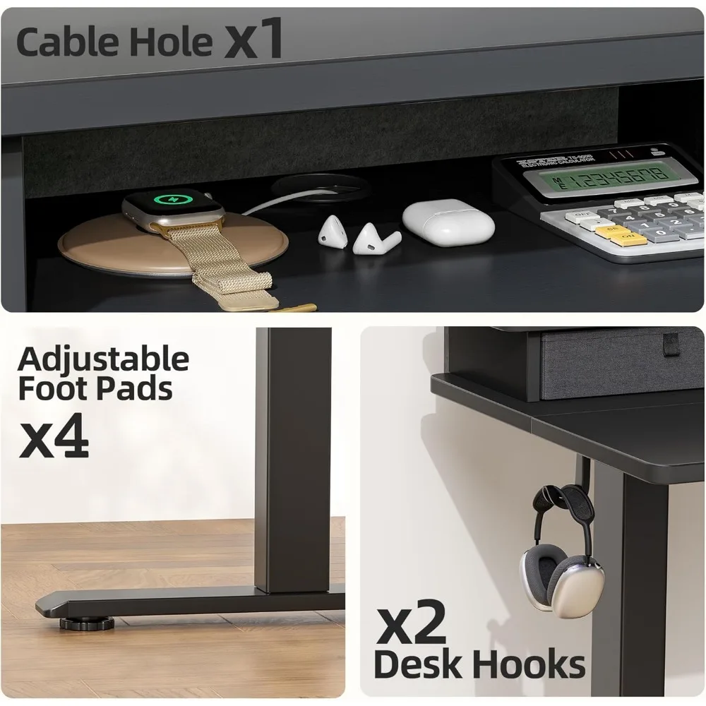 مكتب قائم كهربائي قابل للتعديل بارتفاع 47 × 24 بوصة مع رف تخزين ودرجين