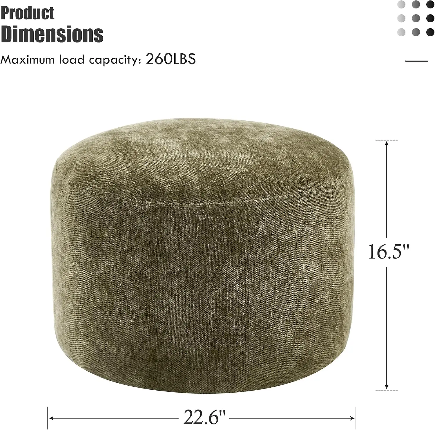 Modern Round Chenille Ottoman Footrest, Upholstered Fabric Foot Stools Featuring Comfortable Padded Cushion Top For Space Saving Living Room Bedroom Entryway Dorm Accent Seating, Green
