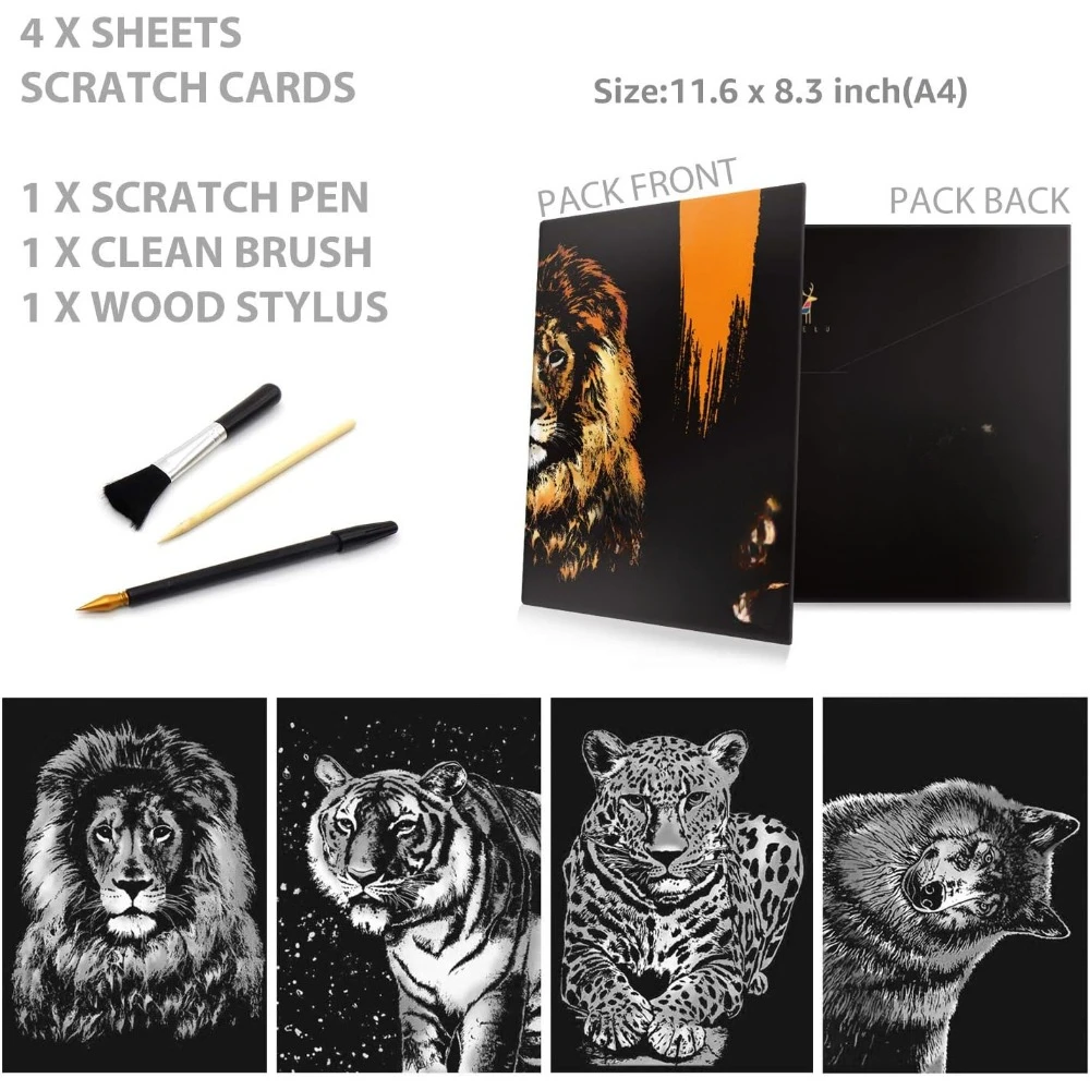 Arte de arranhões e esboços para crianças e adultos, placa de arranhões de cena noturna de arco-íris (A4), arte e artesanato