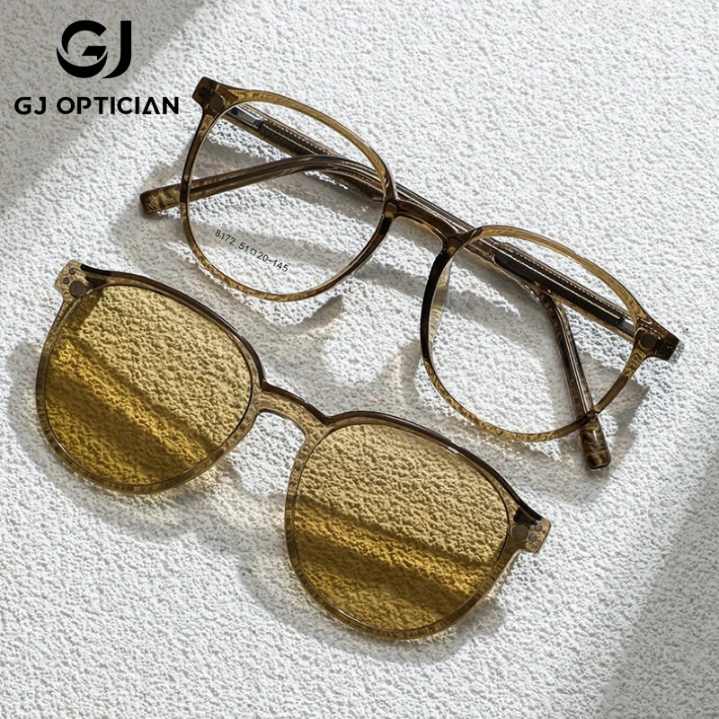 

GJ OPTICIAN Новое зеркало с магнитной присоской по рецепту, поляризационный зажим, очки двойного назначения, очки для чтения с защитой от синего света, очки для близорукости
