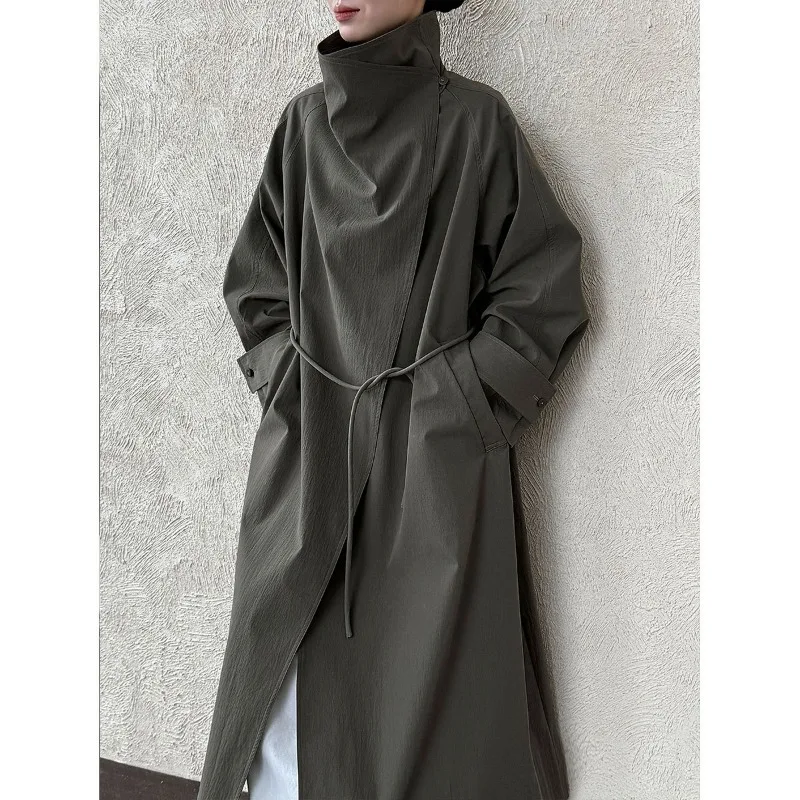 

British Collar Trench Coat Women Autumn New Retro Long Loose Coat