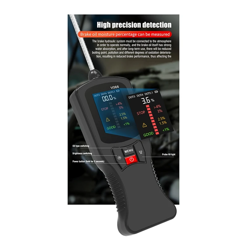 V066 Brake Oil Detector Diagnoses Car Brake Oil Moisture Content Tester Brake Oil Digital Display Durable Easy To Use